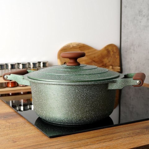 Garnek do Gotowania Indukcja z Pokrywką Uchwytami Granitowy NAVA 4,4 L