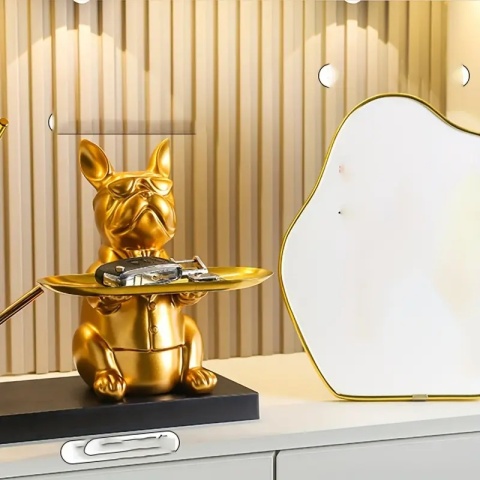 Kreatywna, wielofunkcyjna złota statuetka buldoga jako taca, ozdoba do salonu, gabinetu, sypialni, dekoracja wnętrz.