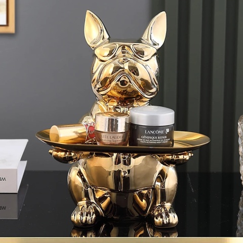 Kreatywna, wielofunkcyjna złota statuetka buldoga jako taca, ozdoba do salonu, gabinetu, sypialni, dekoracja wnętrz.