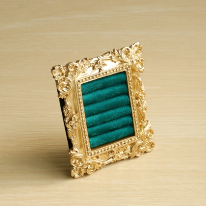 Stojak na pierścionki w stylu vintage, złoty, zamszowa taca na kolczyki, barokowy design, prezenty ślubne i urodzinowe