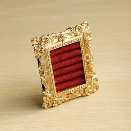 Stojak na pierścionki w stylu vintage, złoty, zamszowa taca na kolczyki, barokowy design, prezenty ślubne i urodzinowe