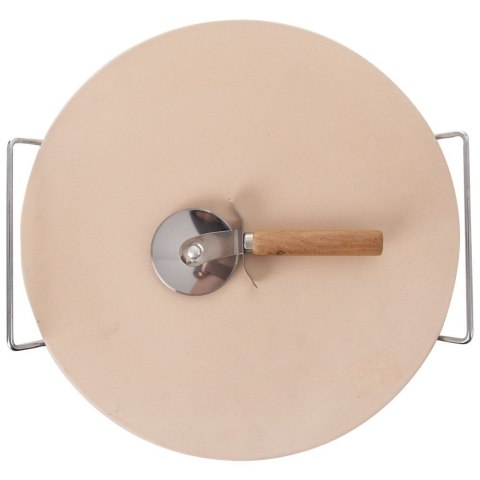 Kamień do Pizzy Szamotowy ze Stojakiem i Nożem ORION 3 el.