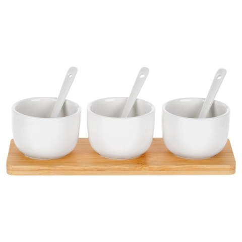 Miseczki na Przekąski 90 ml 3 szt z Łyżeczkami na Tacy Bambusowej VILDE