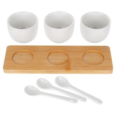 Miseczki na Przekąski 90 ml 3 szt z Łyżeczkami na Tacy Bambusowej VILDE