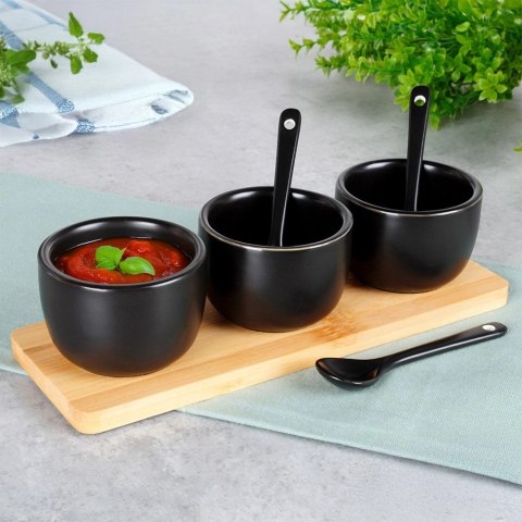 Miseczki na Przekąski 90 ml 3 szt z Łyżeczkami z Tacą Bambusową VILDE