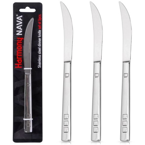 Noże Stołowe Stalowe Srebrne Wytrzymałe Klasyczne NAVA HARMONY 3 el.