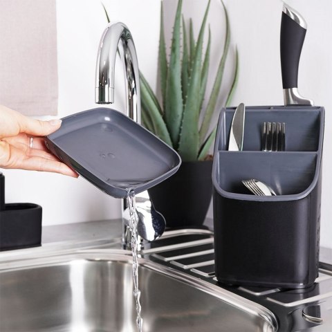 Ociekacz na Sztućce 14 x 14 x 23 cm Tworzywo Czarny z Tacką ORION