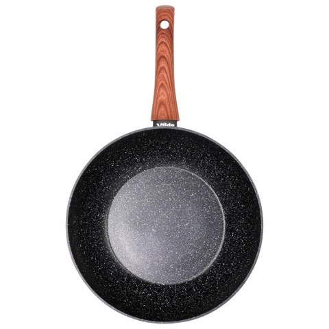 Patelnia Wok Granitowa 28 cm VILDE Black&Wood Nieprzywierająca Indukcja
