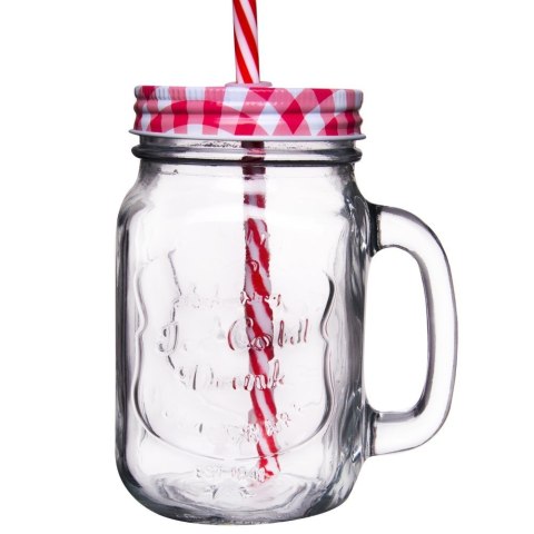 Słoik do Zimnych Napojów Szklany z Metalową Pokrywką i Słomką 450 ml ORION
