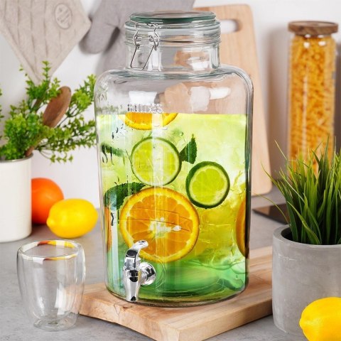 Słój Dozownik Dyspenser do Napojów z Kranikiem Pokrywką Szklany VILDE 8 L