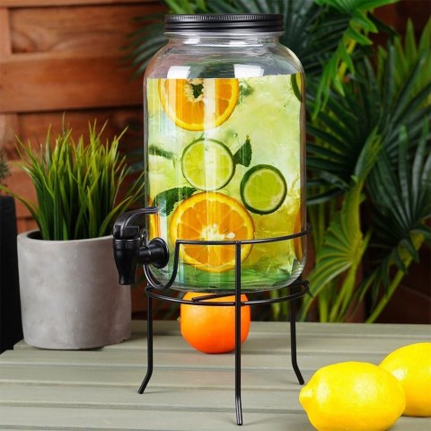 Słój Dozownik do Napojów z Kranikiem Czarnym Stojakiem Szklany VILDE 3,2 L