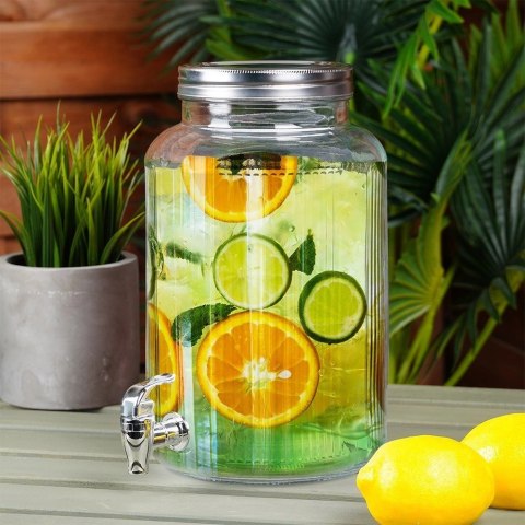 Słój Dozownik do Napojów z Kranikiem Srebrnym Stojakiem Szklany VILDE 6,2 L