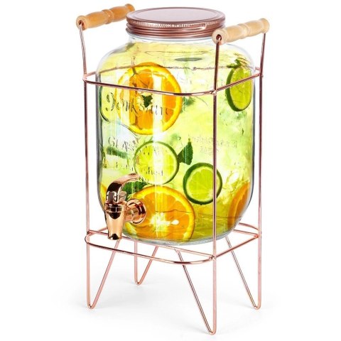 Słój Dozownik do Napojów z Kranikiem Złotym Stojakiem Szklany VILDE 4,2 L