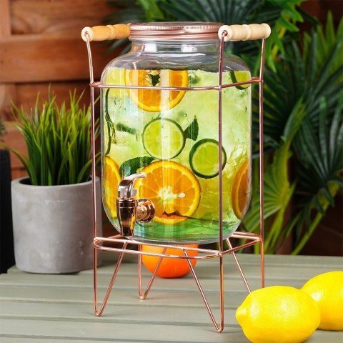 Słój Dozownik do Napojów z Kranikiem Złotym Stojakiem Szklany VILDE 4,2 L