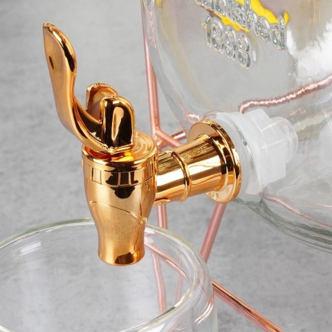 Słój Dozownik do Napojów z Kranikiem Złotym Stojakiem Szklany VILDE 4,2 L