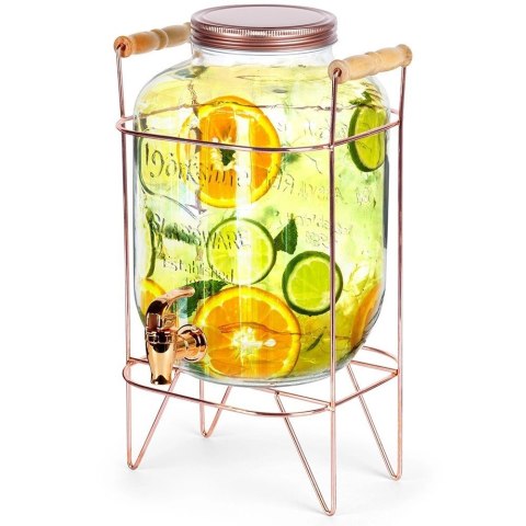 Słój Dozownik do Napojów z Kranikiem Złotym Stojakiem Szklany VILDE 5,5 L