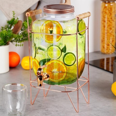 Słój Dozownik do Napojów z Kranikiem Złotym Stojakiem Szklany VILDE 5,5 L