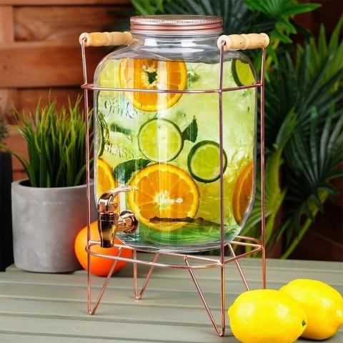 Słój Dozownik do Napojów z Kranikiem Złotym Stojakiem Szklany VILDE 5,5 L