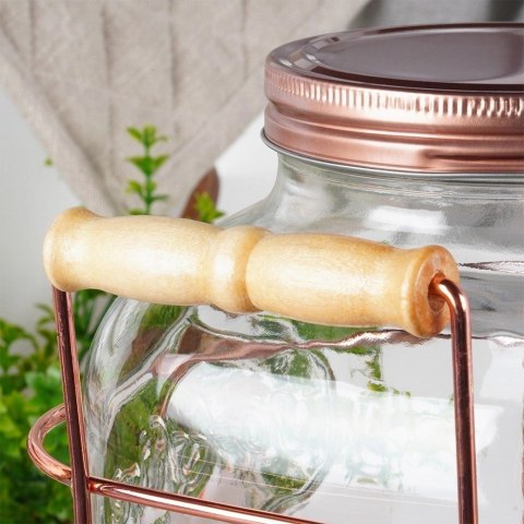 Słój Dozownik do Napojów z Kranikiem Złotym Stojakiem Szklany VILDE 5,5 L