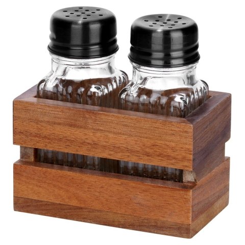 Solniczka Pieprzniczka Ryflowana Drewniany Stojak Brąz 60 ml VILDE