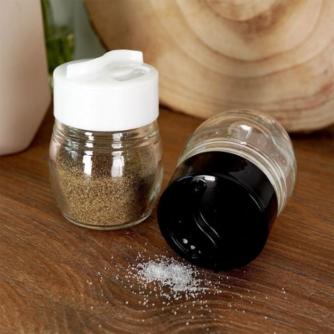 Solniczka Pieprzniczka Szklana Czarna Biała Zakrętka 75 ml EH