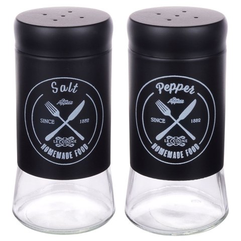 Solniczka Pieprzniczka Szklana Czarna Napisy 11 cm 2 szt. VILDE