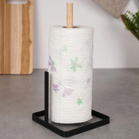 Stojak na Ręcznik Papierowy Drewno Metal Czarny Wolnostojący 30 cm VILDE