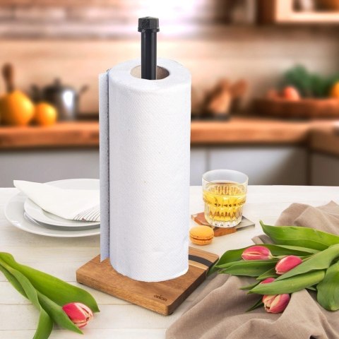 Stojak na Ręcznik Papierowy Metalowy Drewniany Loft Czarny ORION 35 cm