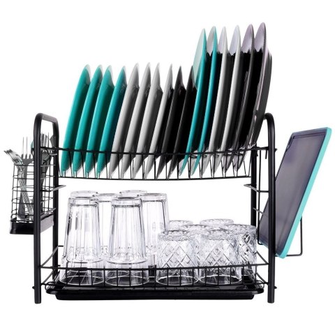 Suszarka na Naczynia 2-Poziomowa Czarna Pojemna VILDE 51,5 x 24,5 x 33 cm