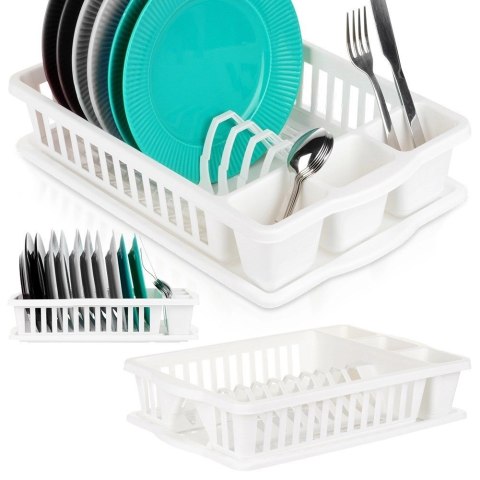 Suszarka na Naczynia Biała Ociekacz z Pojemnikiem na Sztućce VILDE