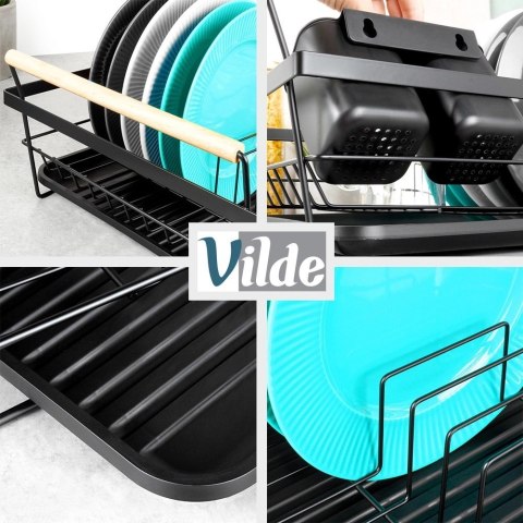 Suszarka na Naczynia Czarna Metal Drewniane Uchwyty 50,5 cm VILDE