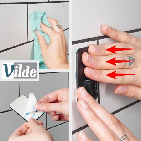 Szczotka Silikonowa do WC Wisząca Naścienna Czarna z Pojemnikiem VILDE