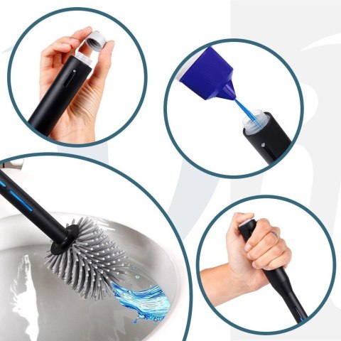 Szczotka do Toalety Silikonowa ze Stojakiem i Dozownikiem Płynu VILDE 40 cm