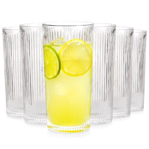 Szklanki Wysokie Zestaw 6 szt. 320 ml VILDE Ryflowane Szkło do Zmywarki