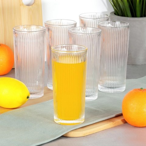Szklanki Wysokie Zestaw 6 szt. 320 ml VILDE Ryflowane Szkło do Zmywarki