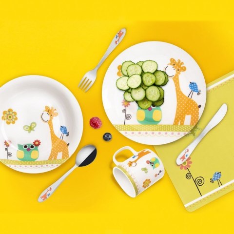 Sztućce dla Dzieci Stalowe Srebrne Zestaw Żyrafa ORION 3 el.