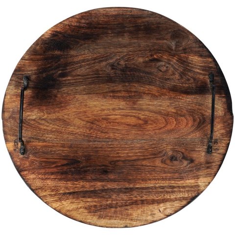 Taca Deska do Serwowania Okrągła 39 cm VILDE Drewno Uchwyty Metalowe