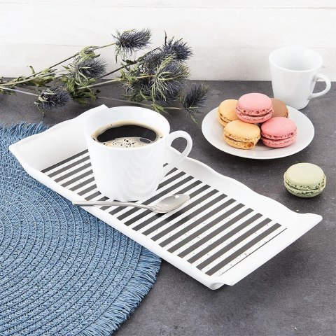 Taca do Serwowania 29,5 x 13 cm ORION Tworzywo Wzór Pasy Czarno-Białe