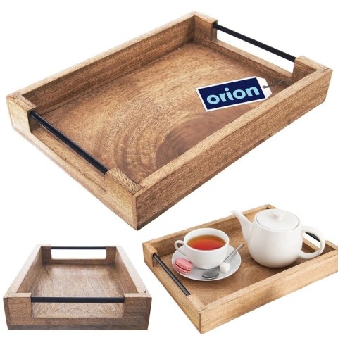 Taca do Serwowania Drewniana MANGO 35,5 x 25,5 cm ORION Uchwyty Metalowe