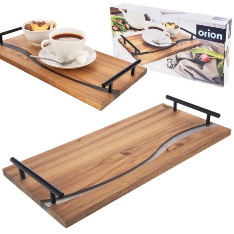 Taca do Serwowania Drewniana RIVER 42 x 20 cm ORION Żywica Uchwyty Metalowe
