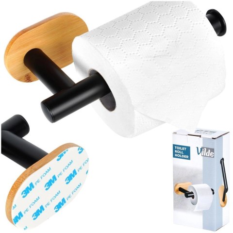 Uchwyt na Papier Stal Nierdzewna z Bambusem VILDE Taśma 3M 17 x 8,5 cm