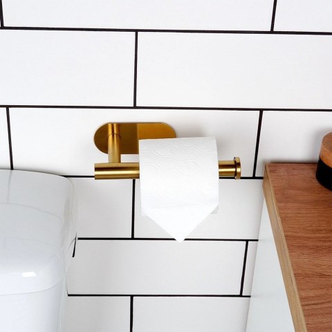 Uchwyt na Papier Toaletowy Stal Nierdzewna Złoty Montaż Taśma 16,5 x 7.7 cm