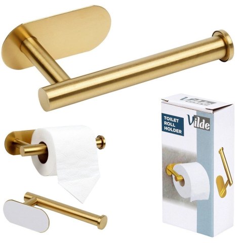 Uchwyt na Papier Toaletowy Stal Nierdzewna Złoty Montaż Taśma 16,5 x 7.7 cm