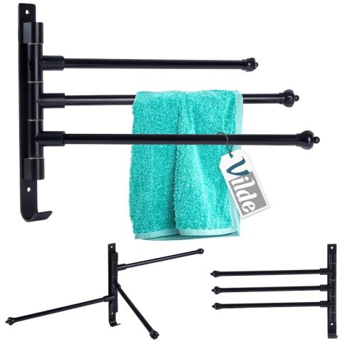 Wieszak na Ręczniki Aluminiowy Czarny Obrotowy Ścienny VILDE 30 x 3 x 23 cm