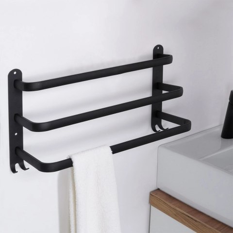 Wieszak na Ręczniki Łazienkowy Ścienny Aluminiowy Czarny VILDE 40x15x23 cm