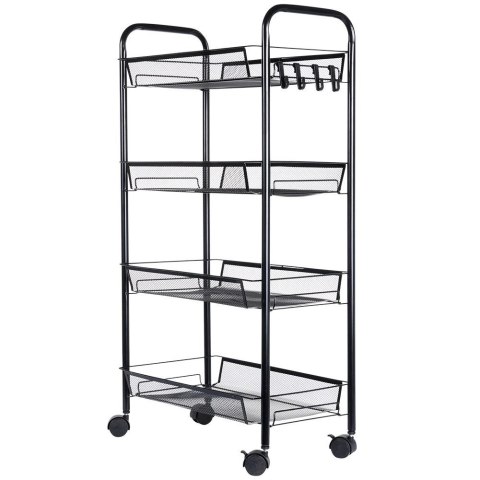 Wózek Półka Regał 4-Poziomowy VILDE Metalowy na Kółkach Czarny Loft