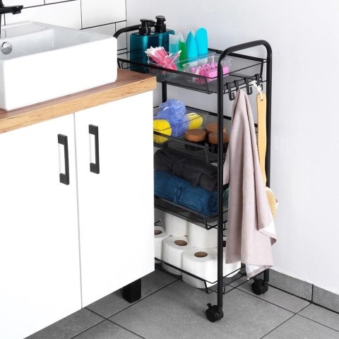 Wózek Półka Regał 4-Poziomowy VILDE Metalowy na Kółkach Czarny Loft