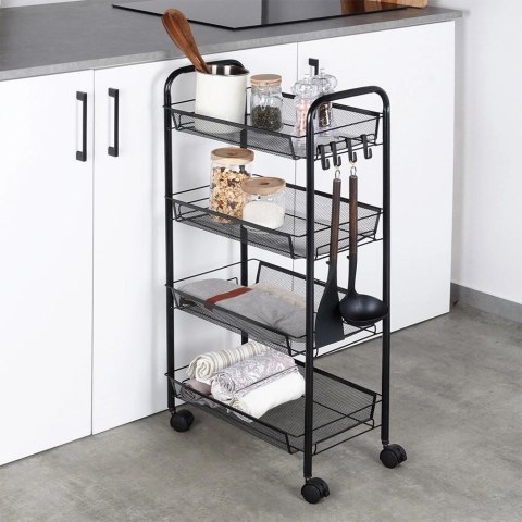 Wózek Półka Regał 4-Poziomowy VILDE Metalowy na Kółkach Czarny Loft