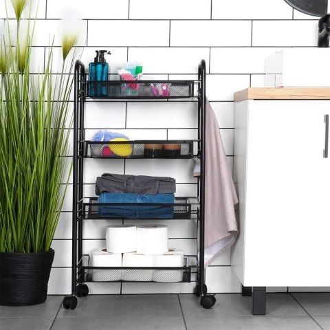Wózek Półka Regał 4-Poziomowy VILDE Metalowy na Kółkach Czarny Loft