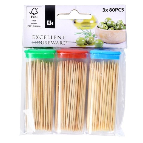 Wykałaczki Bambusowe 6,5 cm 3 x 80 szt. Drewniane EXCELLENT HOUSEWARE